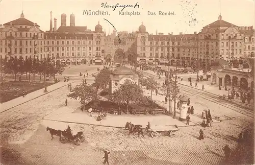München Karlsplatz Das Rondell mit regem Verkehr Kutschbetrieb gl1907 163.875