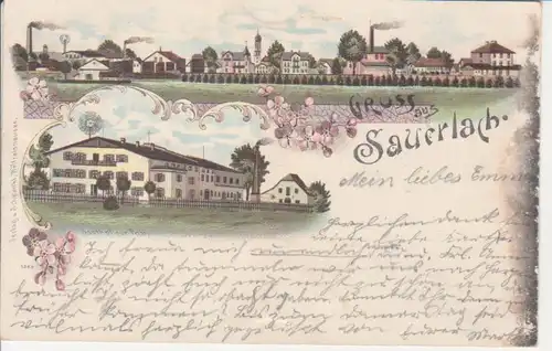 Sauerlach LITHO Panorama und Gasthaus zur Post gl1898 227.793