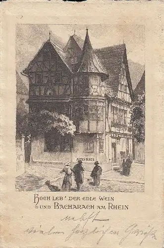 Bacharach am Rhein, altes Haus auf Büttenkarton gl1919 E2583