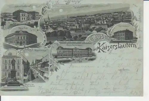 Kaiserslautern/Pfalz Litho Bahnhof Post Marktstr Museum Gymnasium gl1899 225.938