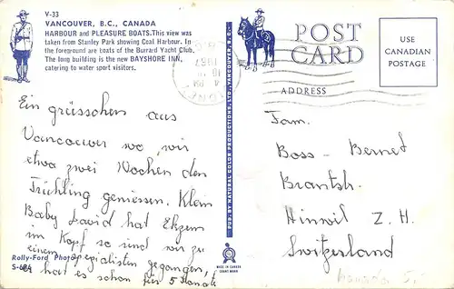 Canada Vancouver Harbour and Pleasure Boats View taken form Stanley Park gl1967 164.217