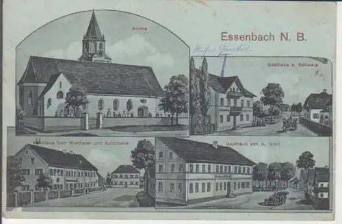 Essenbach - Gasthäuser, Kirche, Kaufhaus und Schulhaus feldpgl1916 228.112
