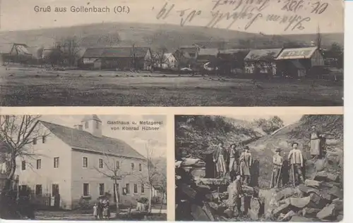 Gollenbach - Panorama, Gasthaus/Metzgerei Hübner, Gruppenbild gl1915 228.196
