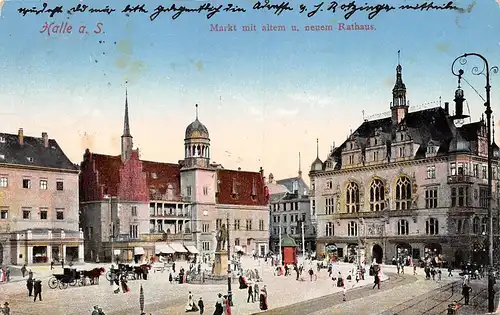 Halle (Saale) Markt mit altem und neuem Rathaus gl1912 165.081