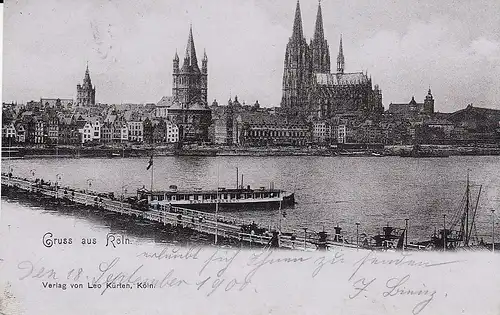Köln a.Rh. Uferpartie mit Schiffbrücke gl1900 E1586