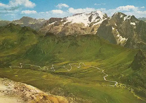 Dolomiti, Dolomitenstraße mit Pordoijoch, Marmolada gl1980 E2210