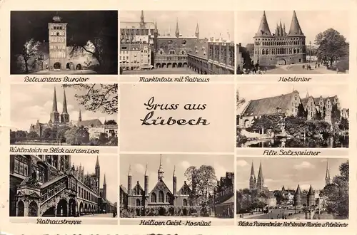 Lübeck - Mehrbildkarte 8 Ansichten gl1952 165.613