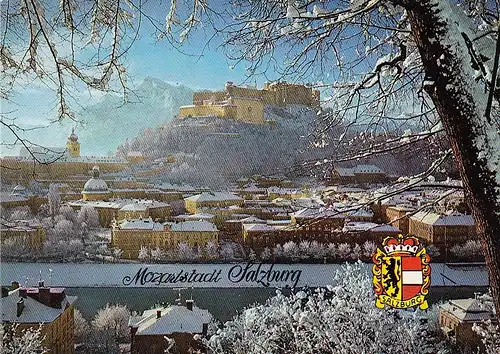 Salzburg, Festung Hohensalzburg geg. Untersberg im Winter gl1973? E2316