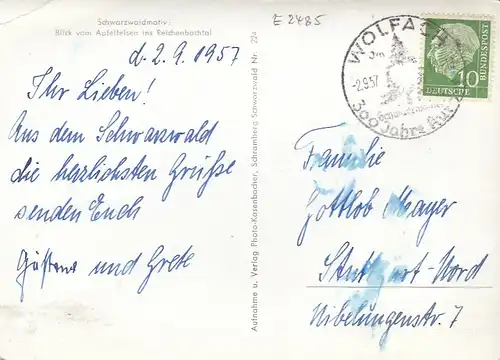 Wolfach Schwarzwald (?) Blick v. Apfelfelsen ins Reichenbachtal gl1957 E2485