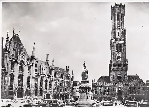 Brugge, Grote Markt met Halltoren ngl E4980