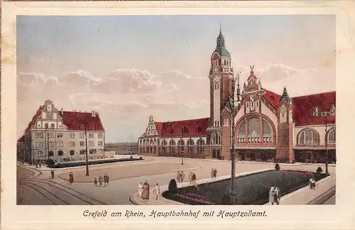 Crefeld am Rhein Hauptbahnhof mit Hauptzollamt gl1928 165.501