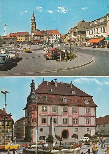 Bad Königshofen,Marktplatz mit Schlundhaus und Rathaus mit Vierröhrenbrunnen ngl E3552