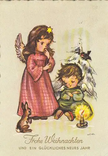 Weihnachten-u.Neujahr-Wünsche mit Engel und Schützling gl1959 E3921