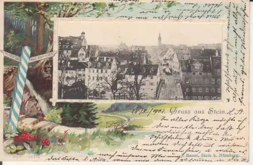 Stein - Stadtansicht und Wegweiser, Prägekarte gl1902 228.303
