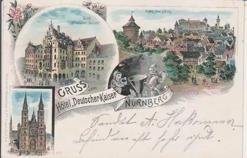 Nürnberg LITHO Hotel Deutscher Kaiser, Kirche, Burg gl1900 228.355