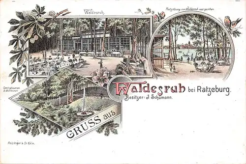 Waldesruh bei Ratzeburg Litho Inh. Schümann Springbrunnen Waldesruh ngl 165.815