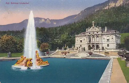 Ettal, Königl. Schloss Linderhof, Große Fontaine feldpgl1915 E6091