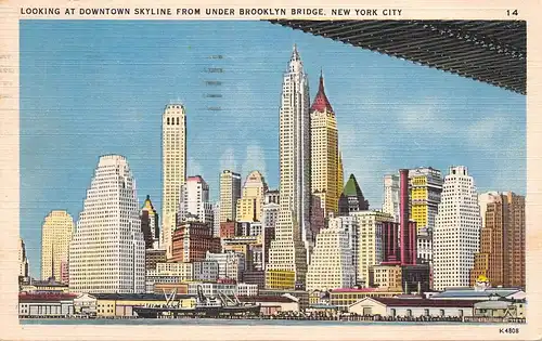 New York City NY Looking at Downtown Skyline from Brooklyn Bridge gl1952 165.211