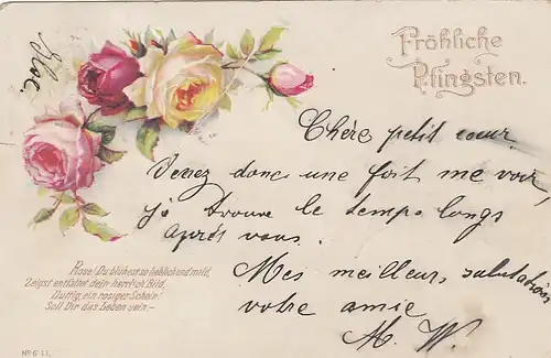 Pfingsten-Wünsche mit Rosen und Spruch gl1905 E6219