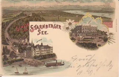Starnberger See LITHO Panorama, Hotel Rottmann's Höhe gl1905 227.913