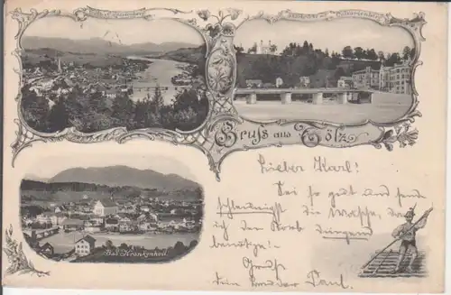 Bad Tölz LITHO Panorama Isarbrücke Krankenheil gl1903 227.827
