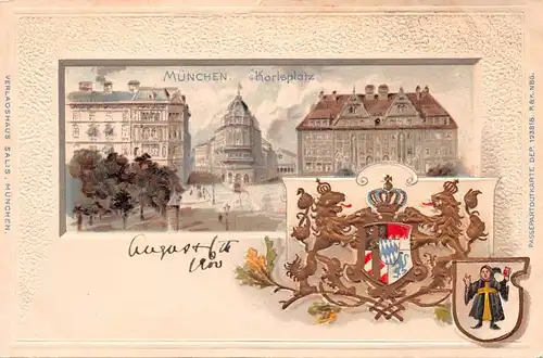 München - Karlsplatz und Wappen, Prägekarte ngl 166.332