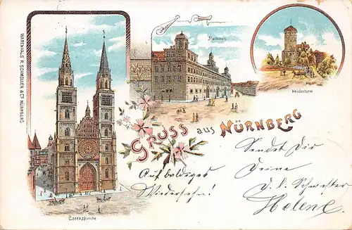 Nürnberg LITHO Lorenzkirche Rathaus Heidenturm gl1900 166.483