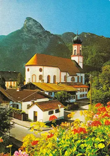 Oberammergau Obb., Blick auf Pfarrkirche und Kofel ngl E3581