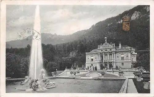 Königsschloss Linderhof mit geprägtem Goldwappen gl1911 164.860