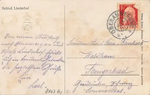 Königsschloss Linderhof mit geprägtem Goldwappen gl1911 164.860