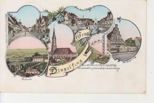 Dingolfing LITHO Bruckstr. Marienplatz Burg Kirche Brücke feldpgl1916 228.109