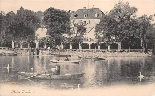 Bad Nauheim Partie am Teichhaus mit Ruderbooten und Schwänen ngl 164.664