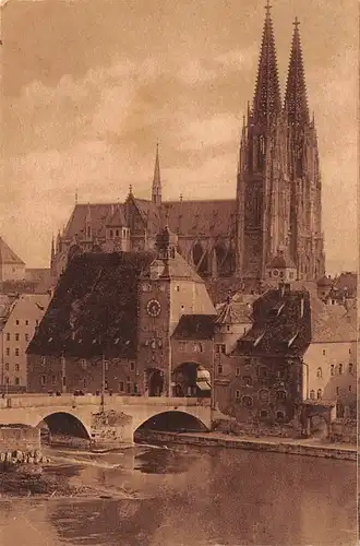 Regensburg - Partie mit Steinerner Brücke und Dom gl1921 166.958