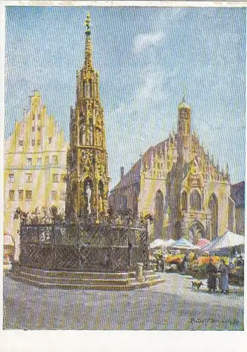 Nürnberg, Schöner Brunnen und Frauenkiche mit Markt ngl E7351