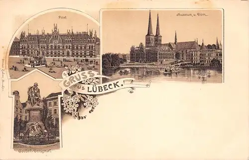 Lübeck Litho Post Geibel-Denkmal Museum u. Dom ngl 165.621