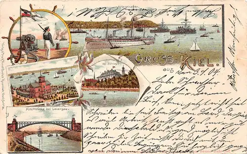 Kiel Litho Matrose mit Kanone Hochbrücke b. Levensau Kriegshafen gl1904 165.625
