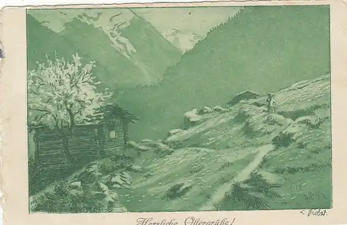 Ostern-Wünsche mit Berglandschaft gl1927 E6218