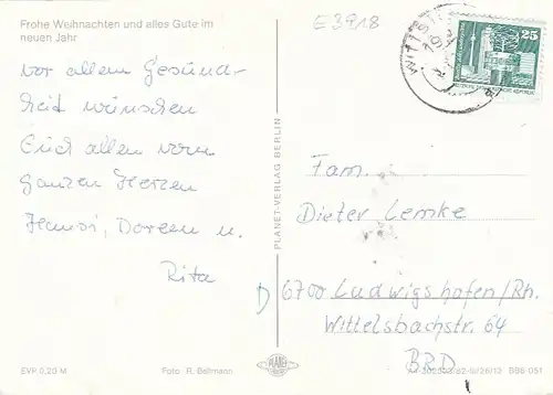 Weihnachten-u.Neujahr-Wünsche mit Geschenken glum 1980? E3918