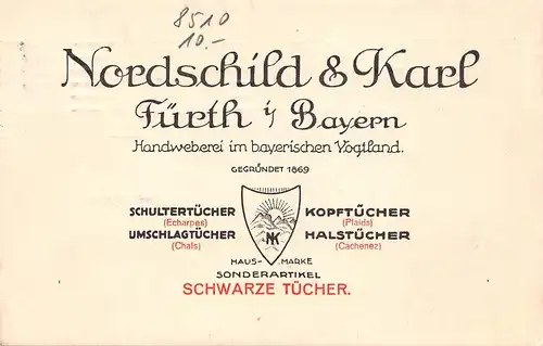 Fürth Werbekarte Handweberei Nordschild & Karl gl1926 166.444
