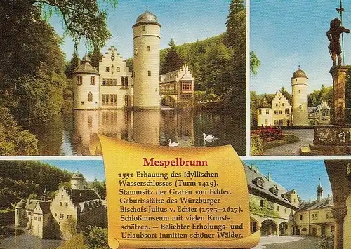 Schloß Mespelbrunn, Spessart,Mehrbildkarte mit Historie ngl E5052