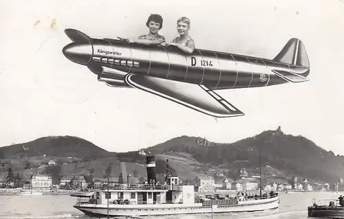 Flug über Königswinter a.Rhein, mit Siebengebirge und Rhein-Dampfer gl1957 E6541