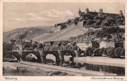 Würzburg - Alte Brücke mit Festung Marienberg gl1928 167.409