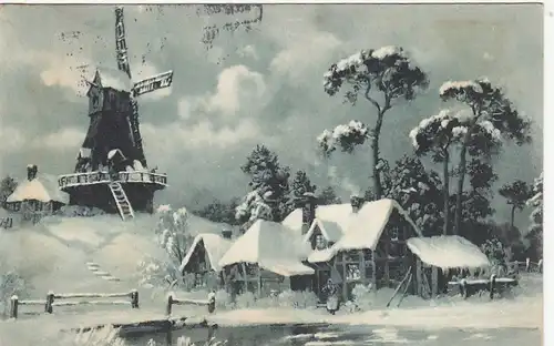 Weihnachten-Wünsche aus dem Dorfe mit Windmühle gl1905 E7912