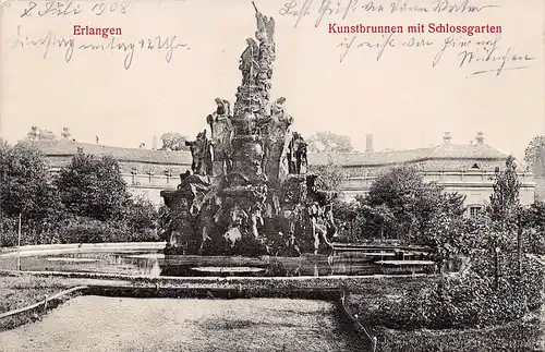 Erlangen - Kunstbrunnen im Schloßgarten, Reliefkarte gl1908 166.421