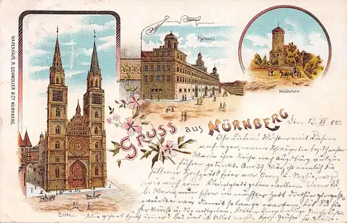 Nürnberg LITHO Lorenzkirche Rathaus Heidenturm gl1900 166.482
