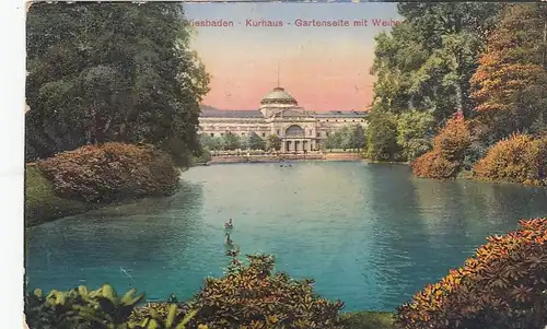 Wiesbaden, Kurhaus, Gartenseite mit Weiher gl1913 E6802