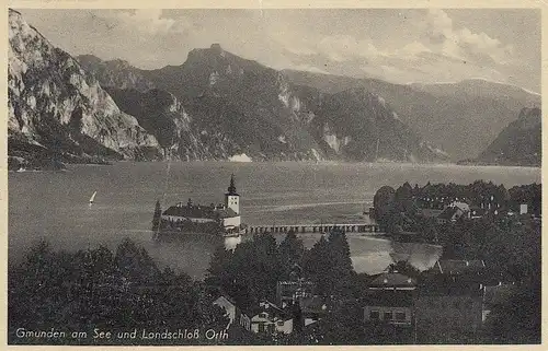 Gmunden mit See und Landschloß Orth gl1939 E4955