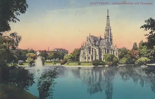 Stuttgart, Johanneskirche mit Feuersee feldpgl1916 E7012