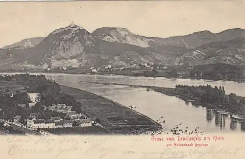 Der Drachenfels am Rhein von Rolandseck gesehen gl1907 E7149