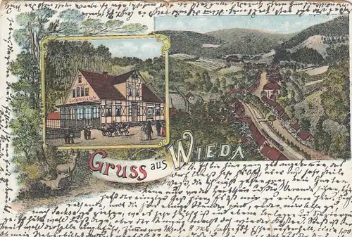 Gruß aus Wieda, Conditorei und Càfe, Panorama, Litho bahnpgl1903 E7171